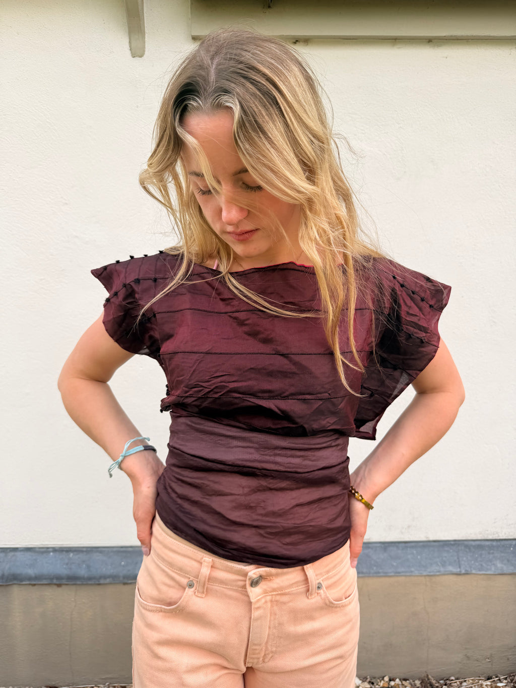 The Isla Top Striped Burgundy