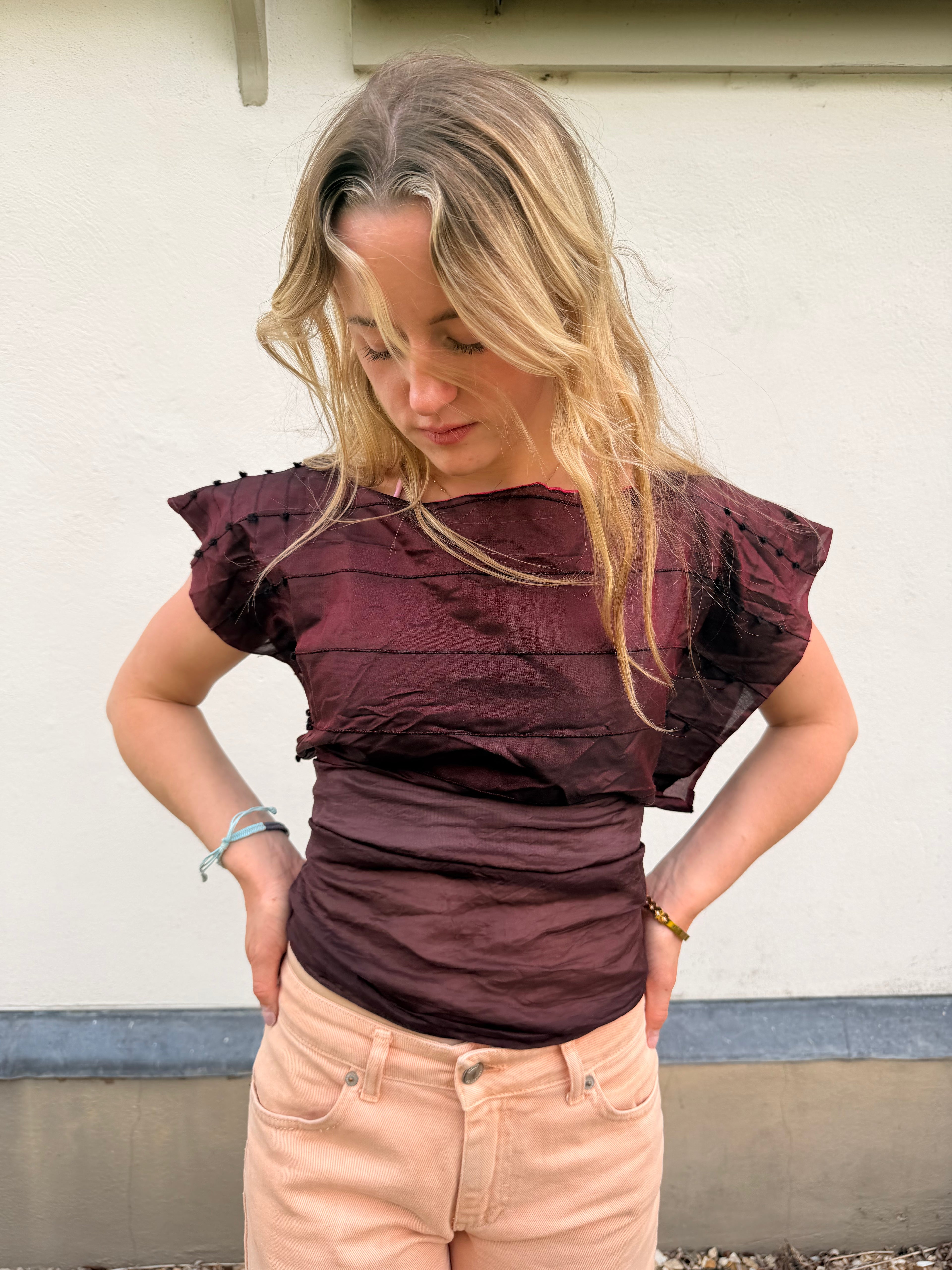 The Isla Top Striped Burgundy