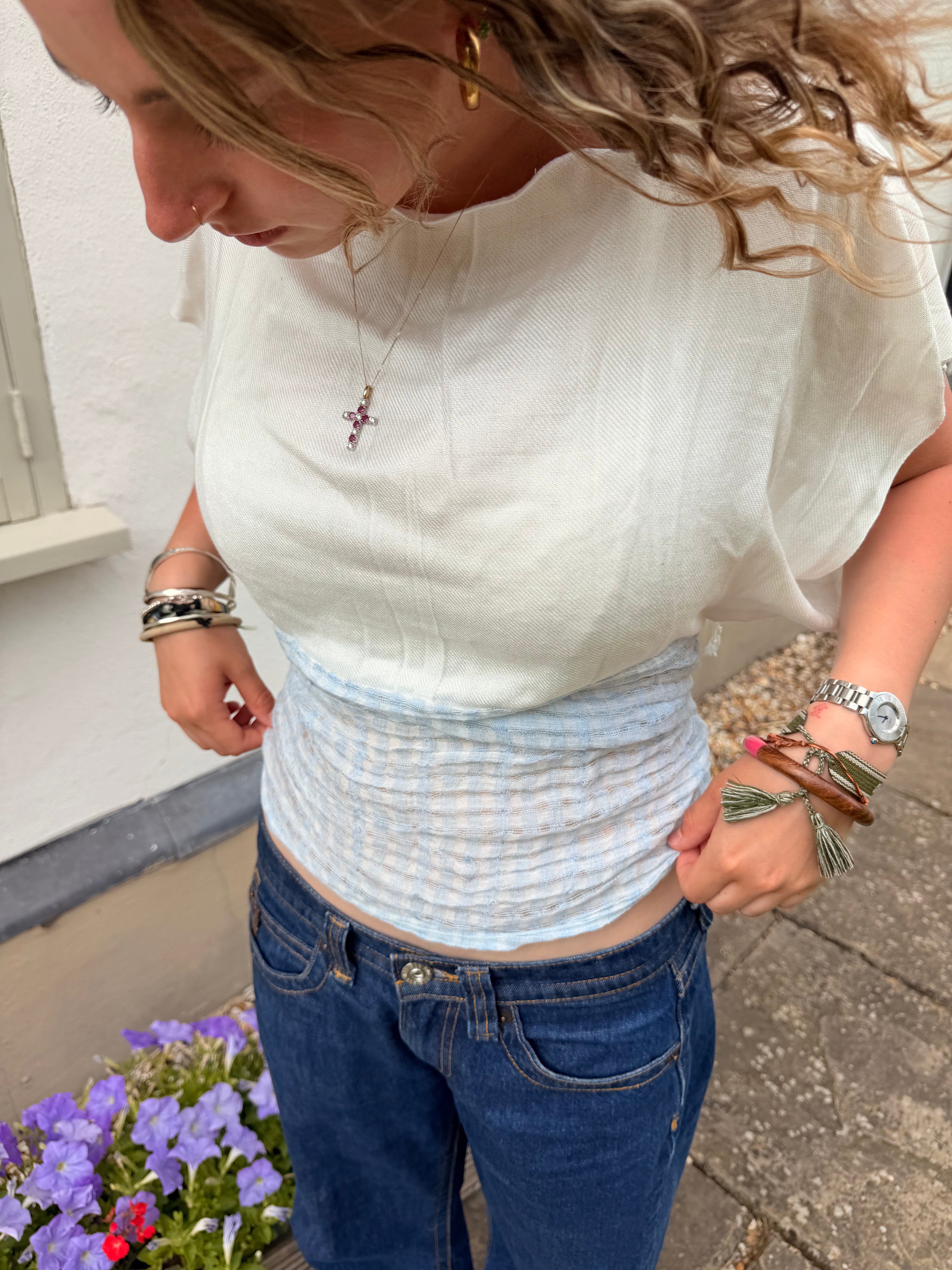 The Lily Top White & Blue Stripes