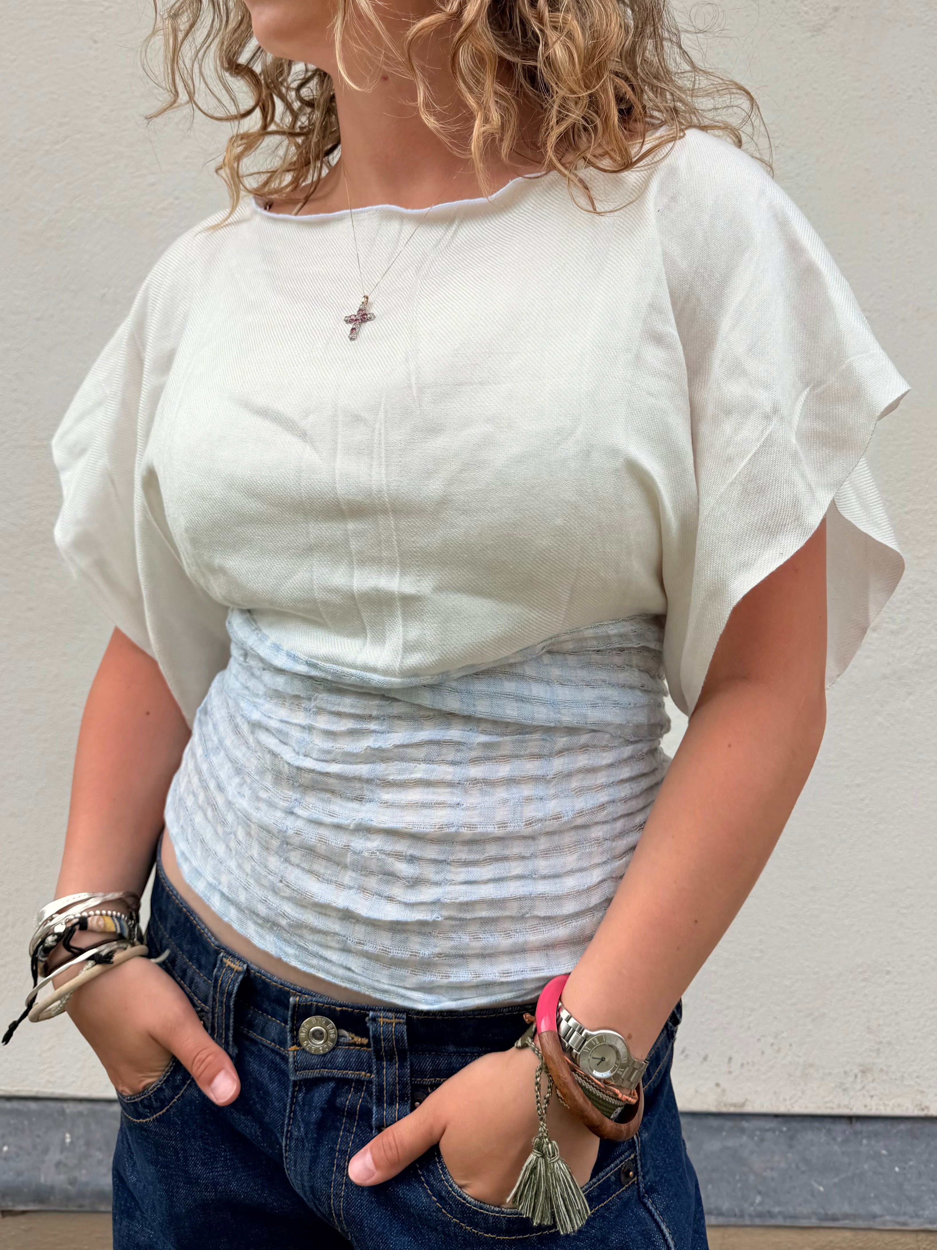 The Lily Top White & Blue Stripes