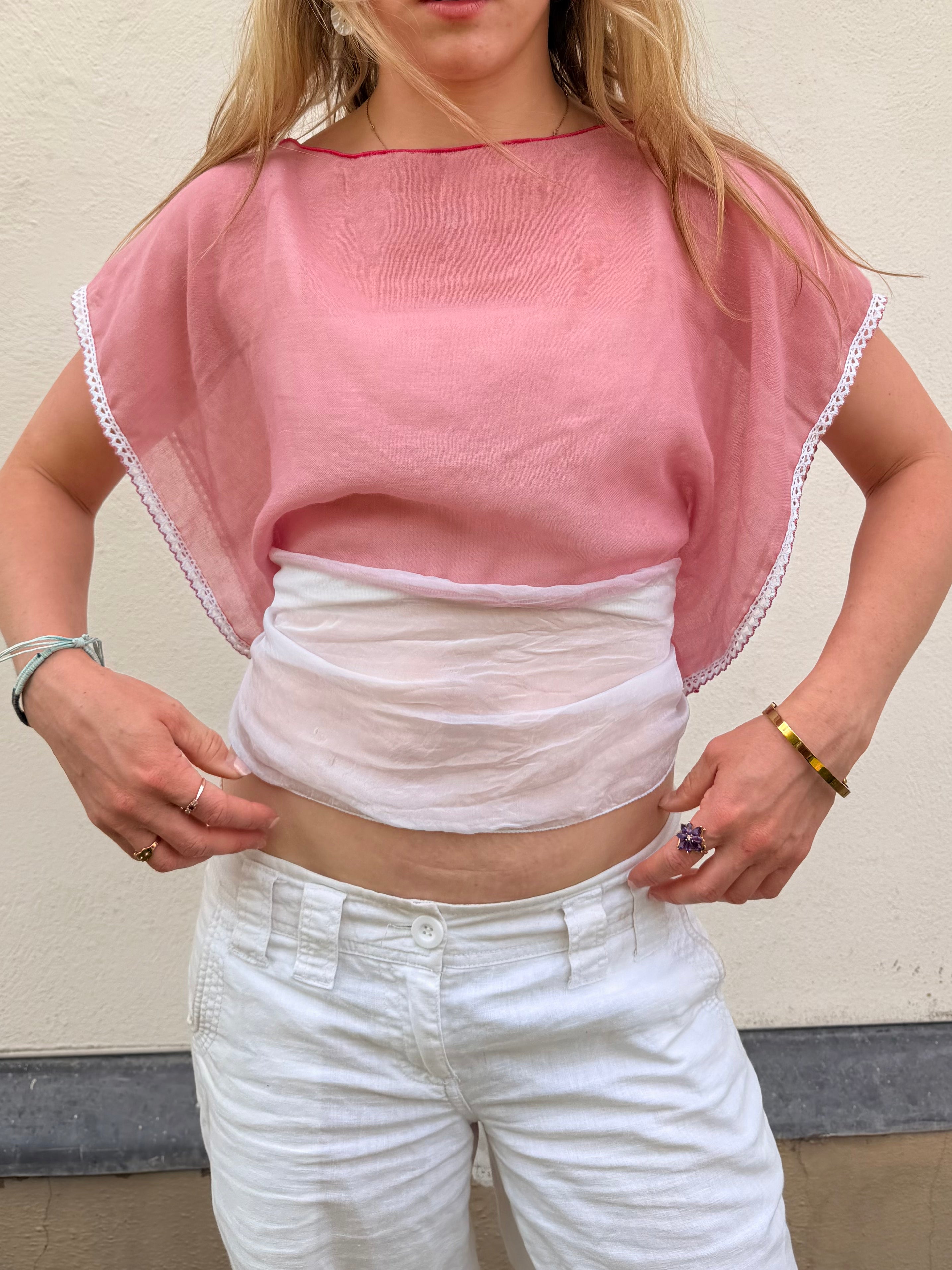 The Lily Top Pink and White
