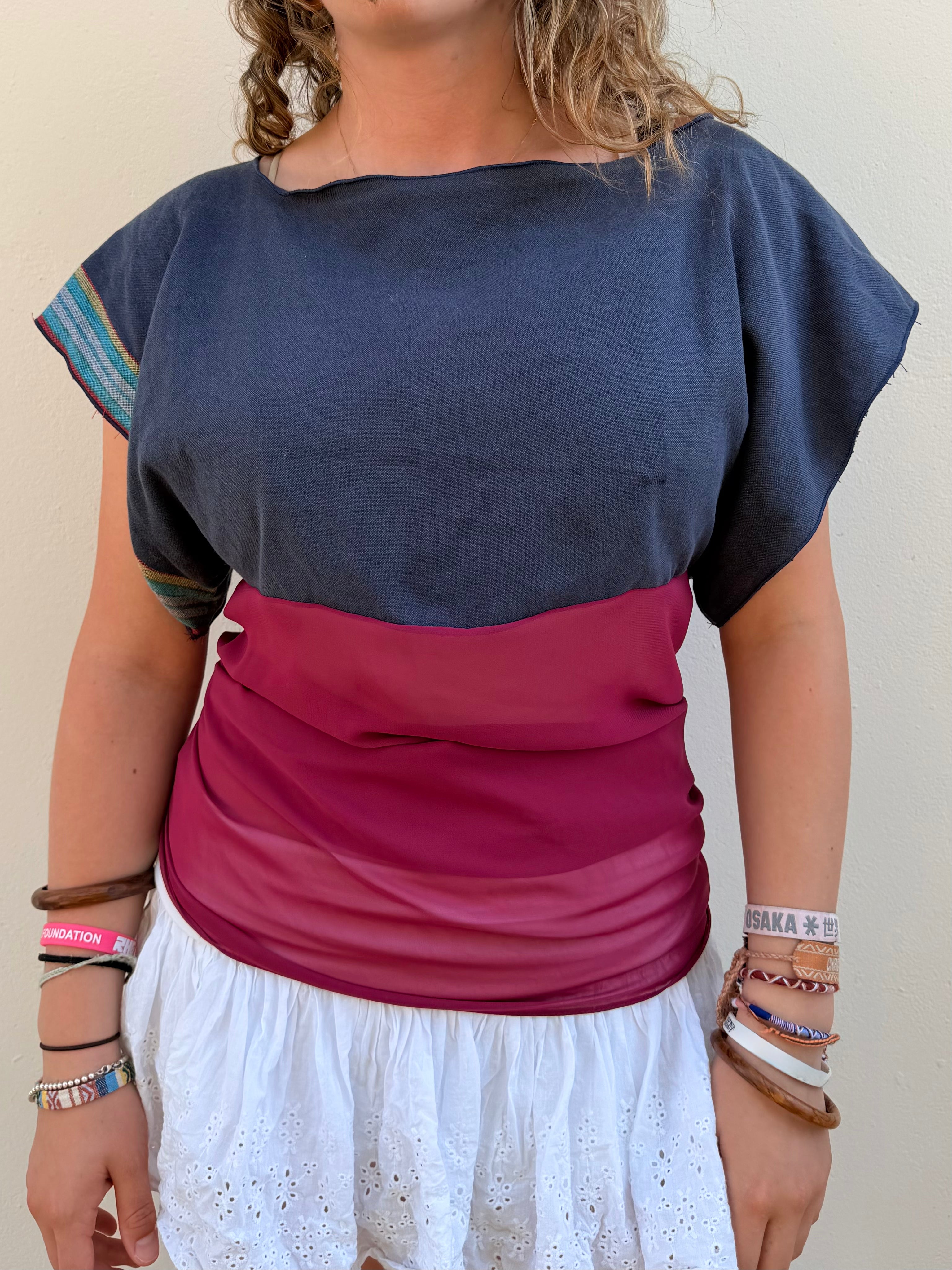 The Maia Top Navy & Burgundy
