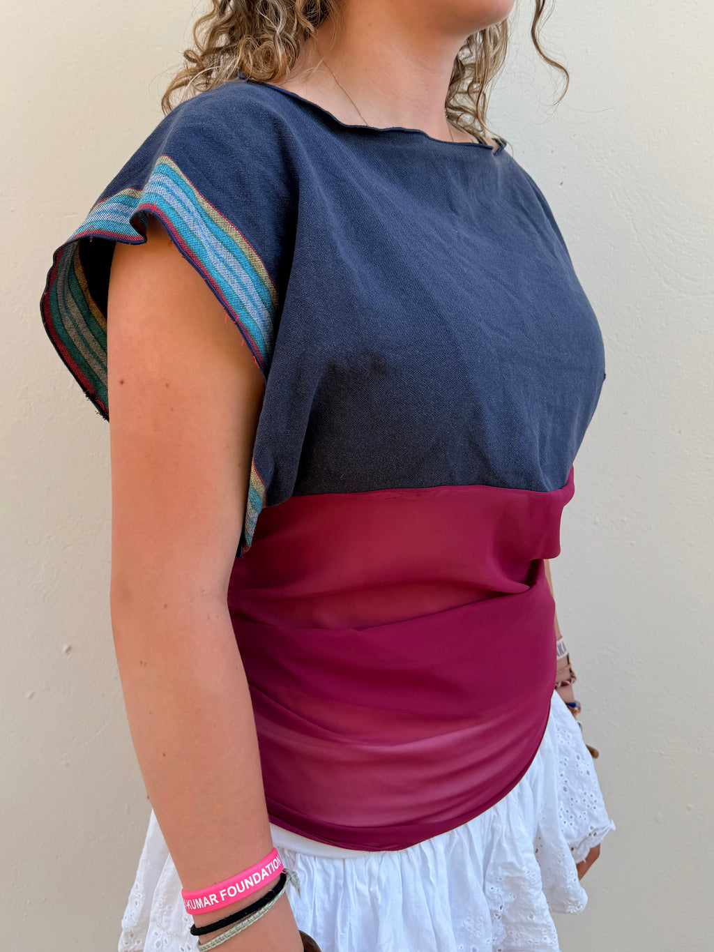 The Maia Top Navy & Burgundy