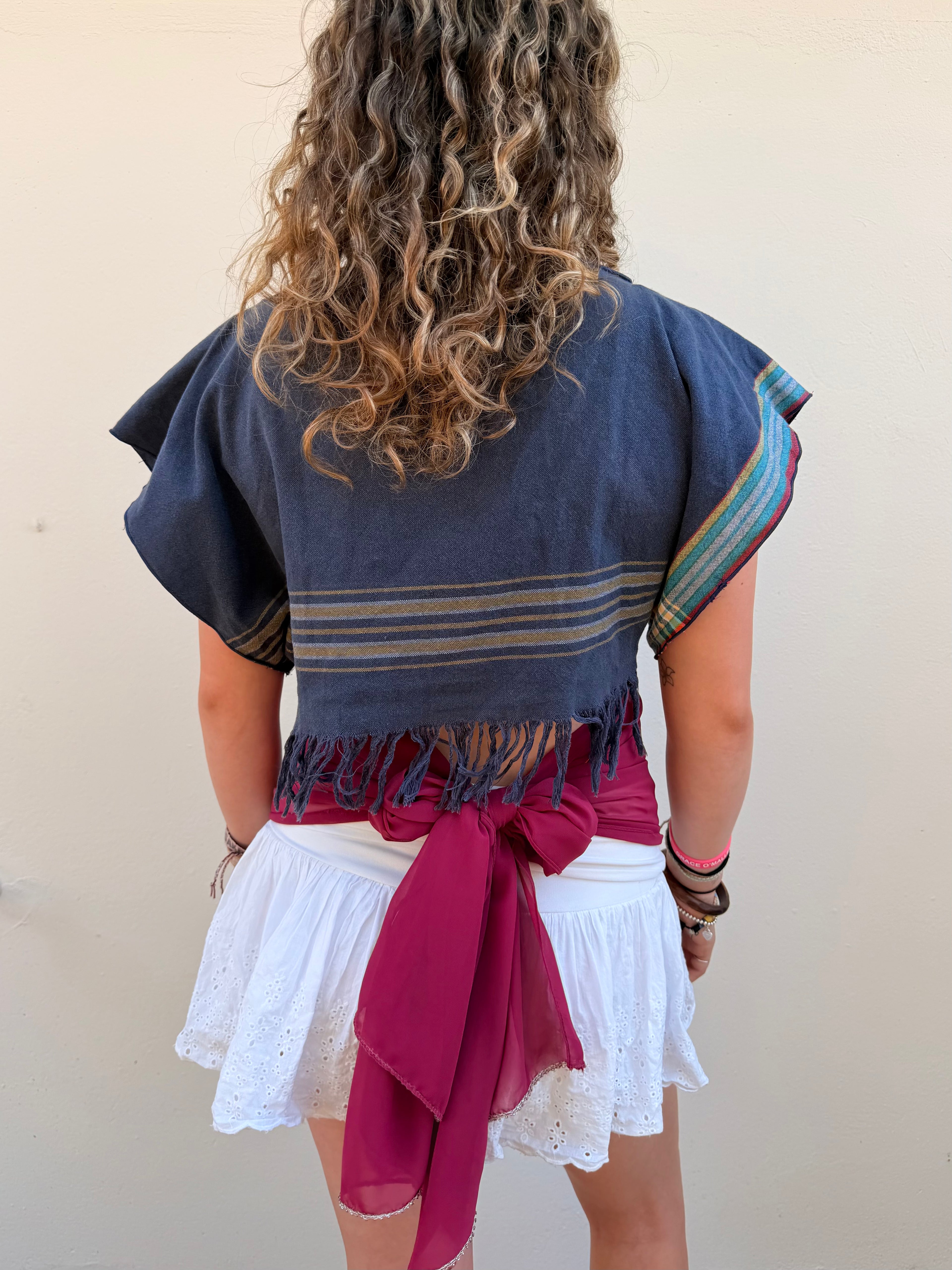 The Maia Top Navy & Burgundy