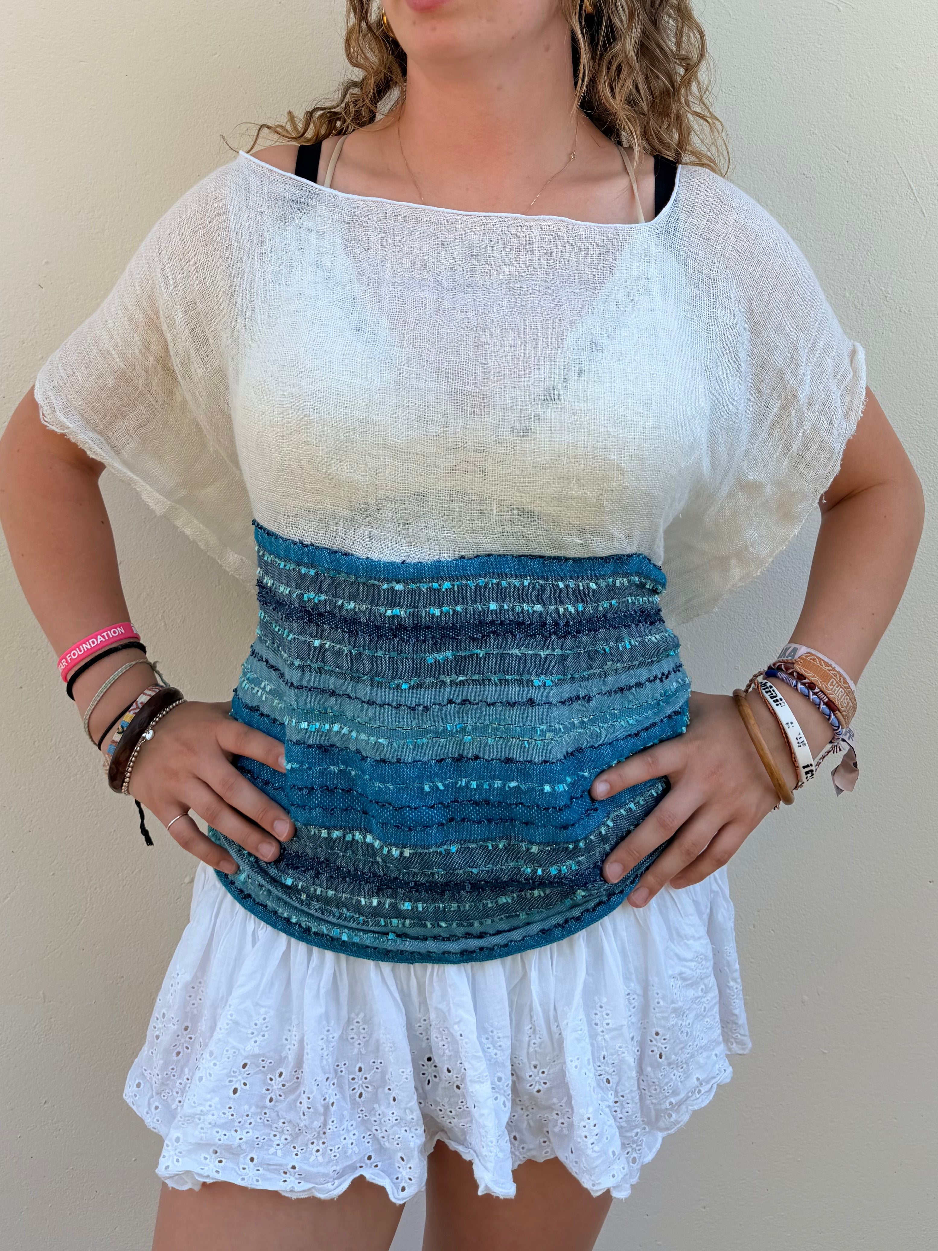 The Isla Top White & Blue Stripes
