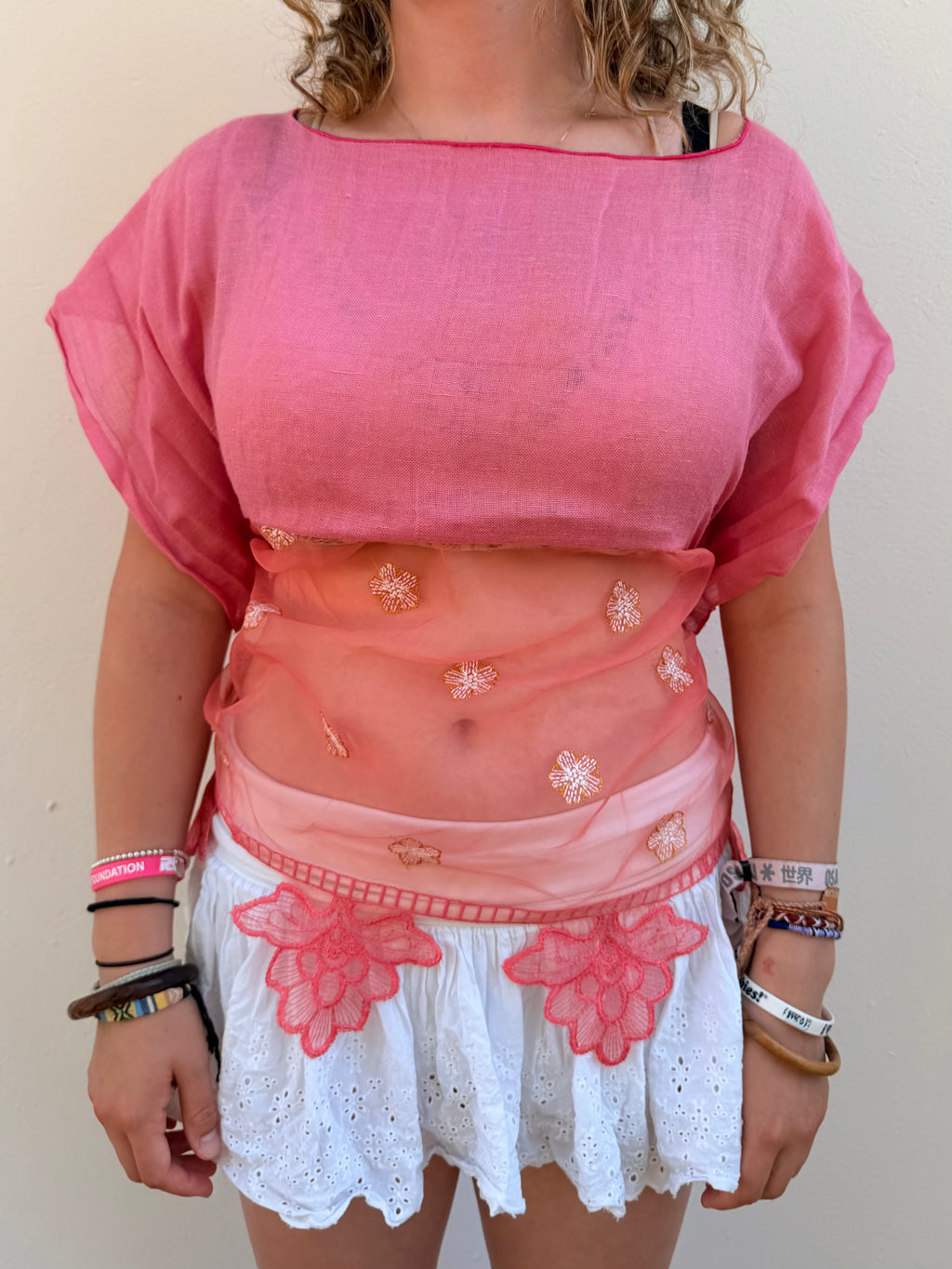 The Isla Top Sheer Pink Flowers