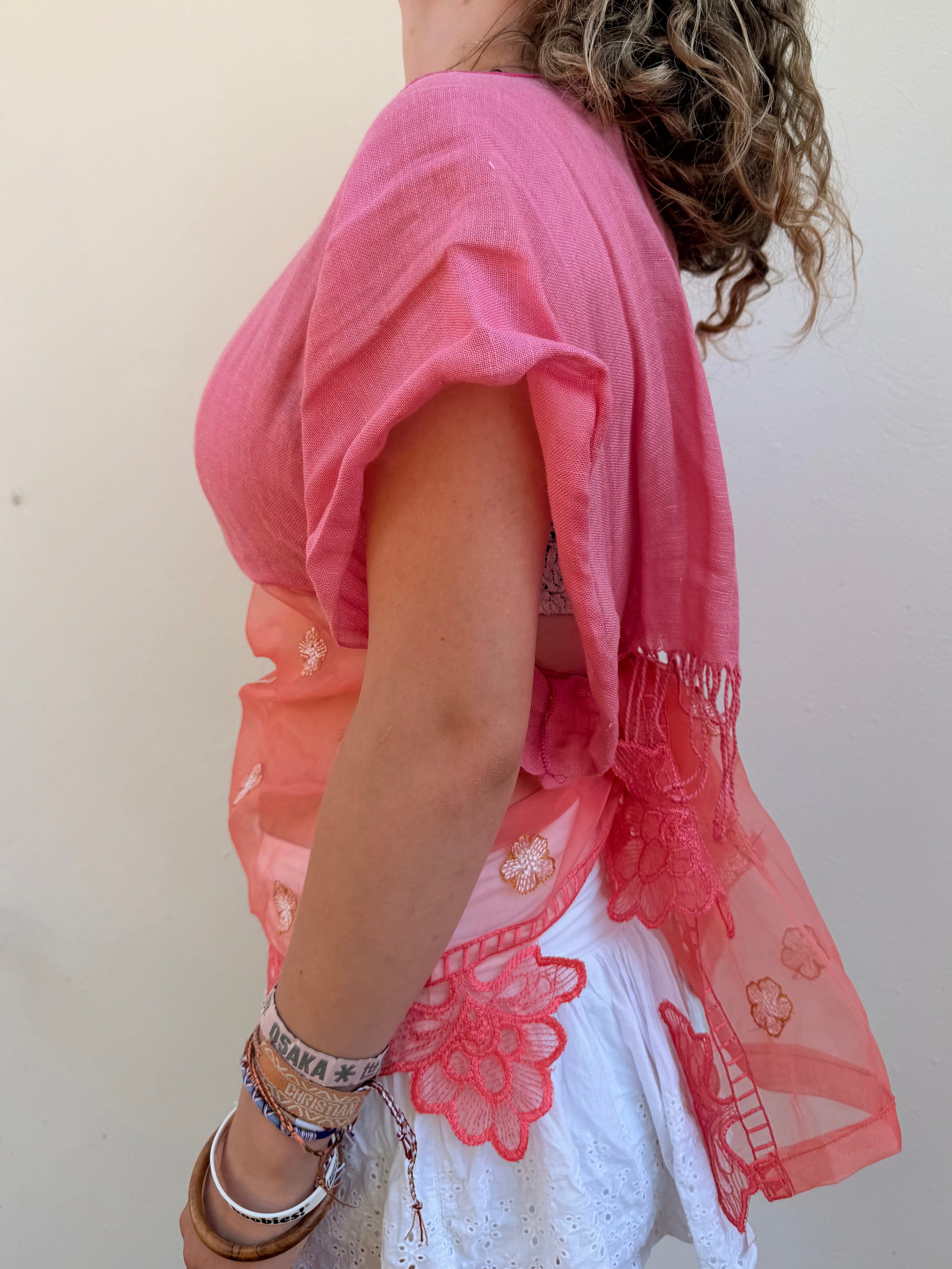 The Isla Top Sheer Pink Flowers